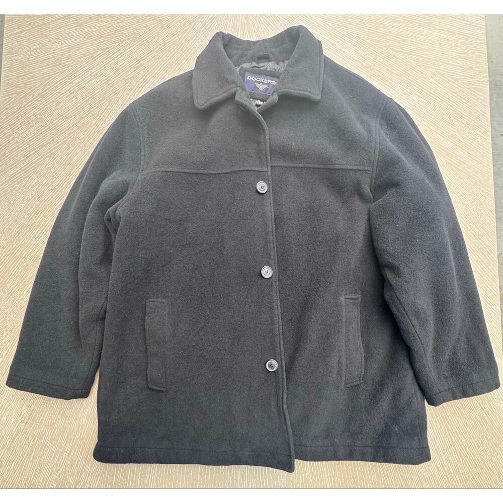 Dockers Men's XL Black Wool Blend Button Front Car Coat Winter Jacket